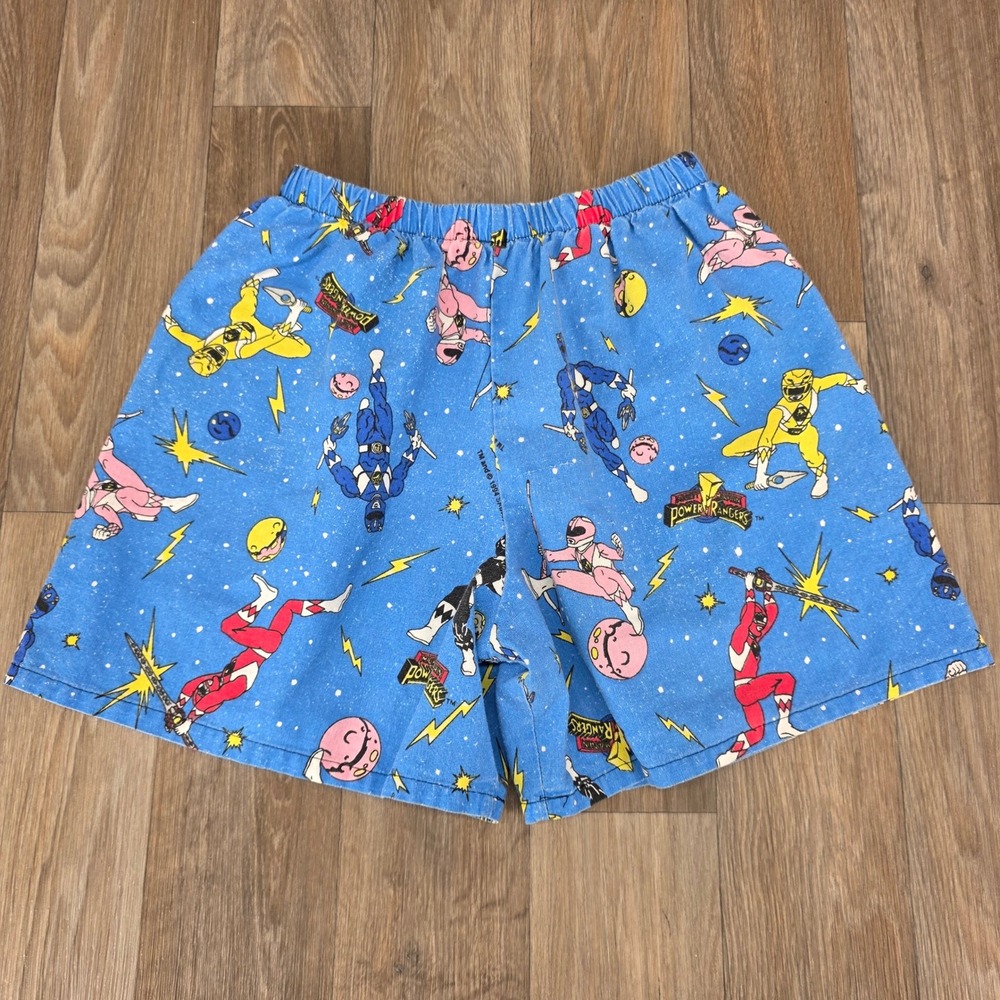 Vintage 1994 Power Rangers Kids Shorts Blue All Over Print Sz‎ L 12/14 Saban USA